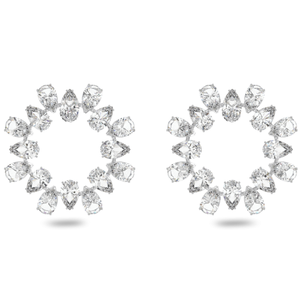 Brincos Swarovski Argola Millenia Lapidação Pera Brancos Lacado a Ródio