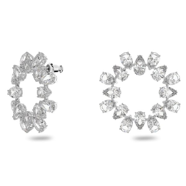 Brincos Swarovski Argola Millenia Lapidação Pera Brancos Lacado a Ródio