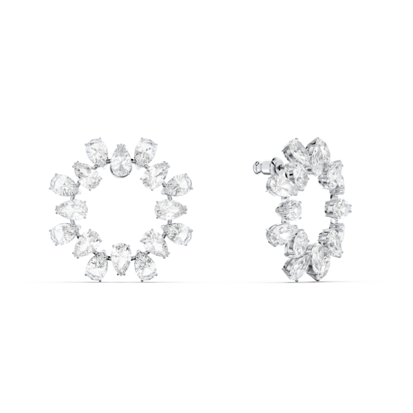 Brincos Swarovski Argola Millenia Lapidação Pera Brancos Lacado a Ródio