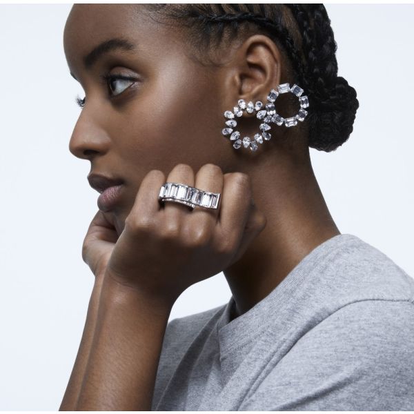 Brincos Swarovski Argola Millenia Lapidação Pera Brancos Lacado a Ródio