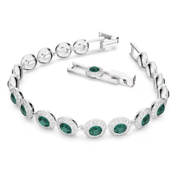 Bracelete Swarovski Tennis Una Angelic Lapidação redonda Pavé Média Verde Lacado a ródio