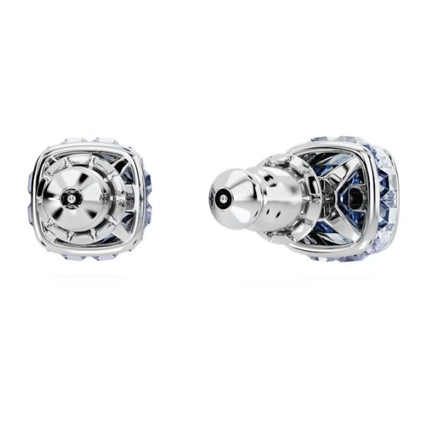 Brincos Swarovski stud Birthstone Lapidação quadrada Março Azul Lacado a ródio