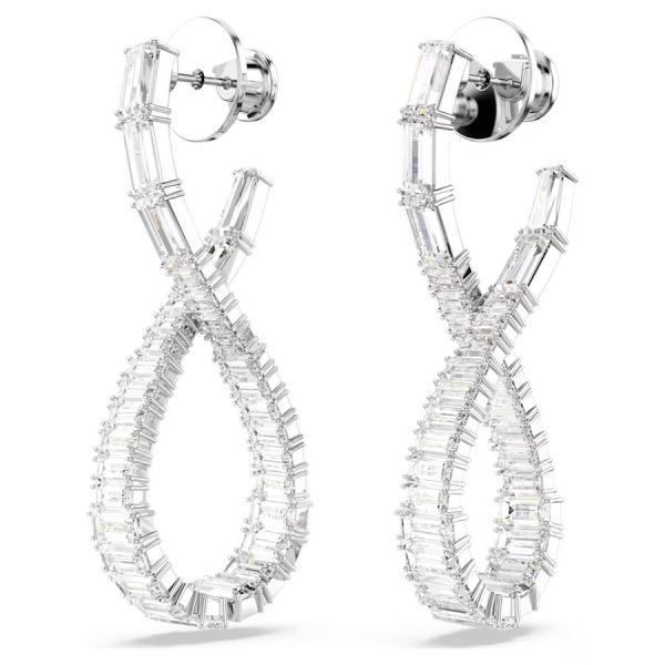 Brincos Swarovski compridos Hyperbola Infinity Branco Lacado a ródio