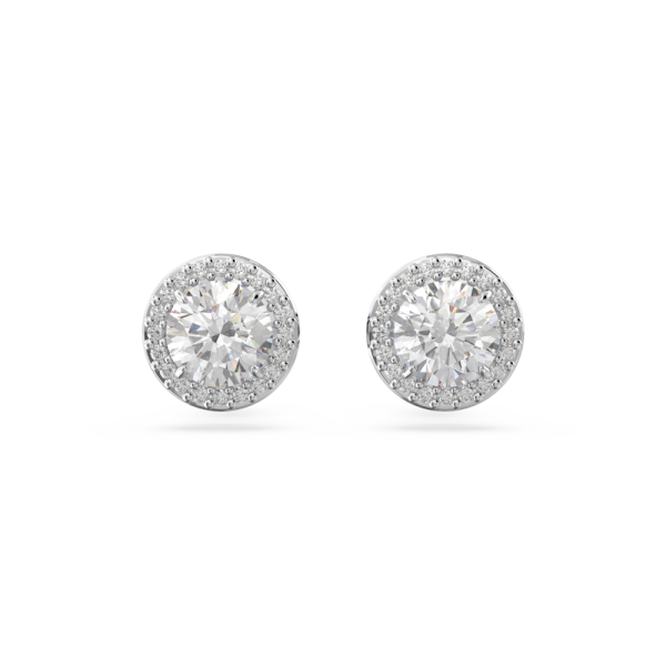 Brincos Swarovski Stud Constella Lapidação Redonda Pavé Branco Lacado a Ródio
