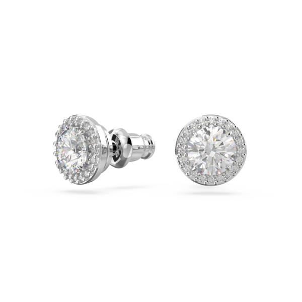 Brincos Swarovski Stud Constella Lapidação Redonda Pavé Branco Lacado a Ródio
