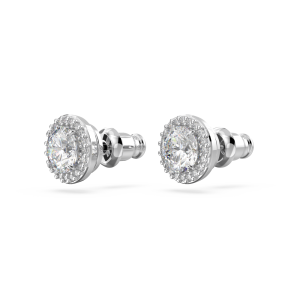 Brincos Swarovski Stud Constella Lapidação Redonda Pavé Branco Lacado a Ródio