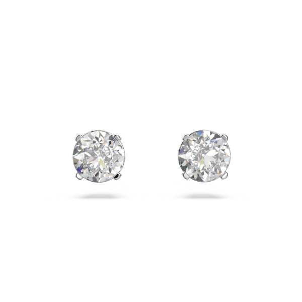 Brincos Swarovski Stud Attract Lapidação Redonda Branco Lacado a Ródio