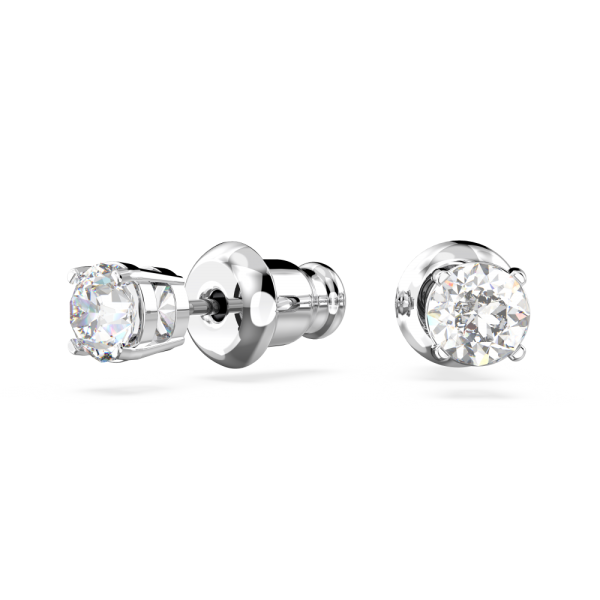 Brincos Swarovski Stud Attract Lapidação Redonda Branco Lacado a Ródio