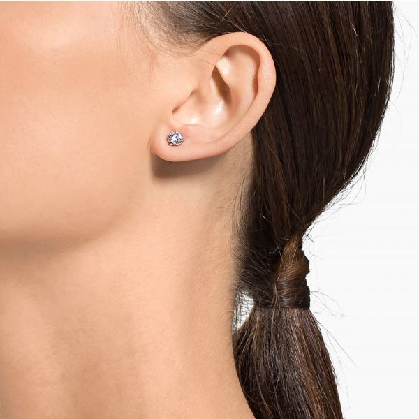 Brincos Swarovski Stud Attract Lapidação Redonda Branco Lacado a Ródio