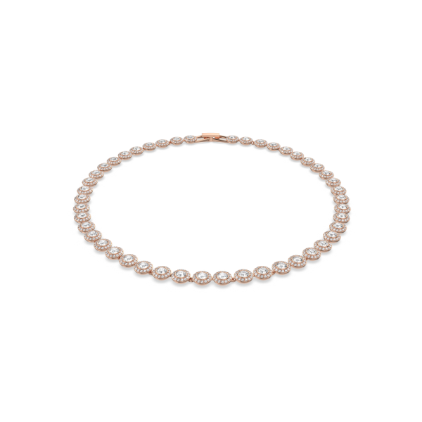 Colar Swarovski Angelic Lapidação Redonda Branco Lacado a Rosa Dourado