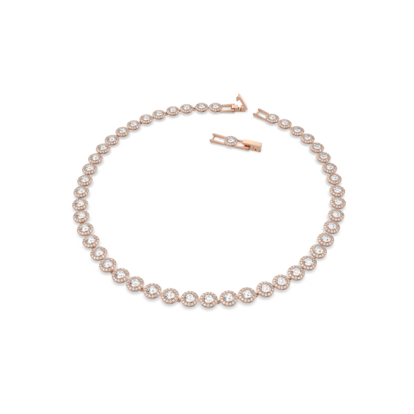 Colar Swarovski Angelic Lapidação Redonda Branco Lacado a Rosa Dourado