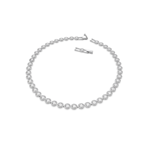 Colar Swarovski Angelic Lapidação Redonda Branco Lacado a Ródio