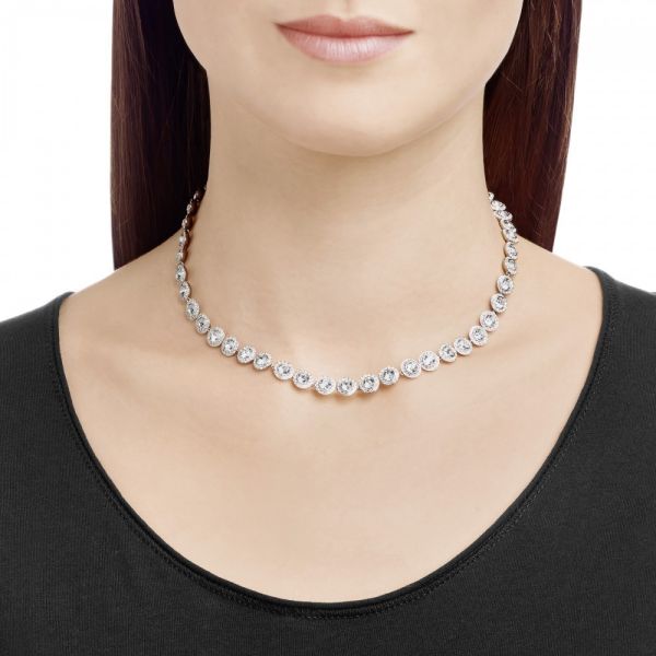 Colar Swarovski Angelic Lapidação Redonda Branco Lacado a Ródio
