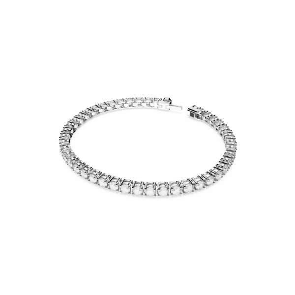 Pulseira Swarovski Matrix Tennis Lapidação Redonda Pequena Branca Lacado a Ródio