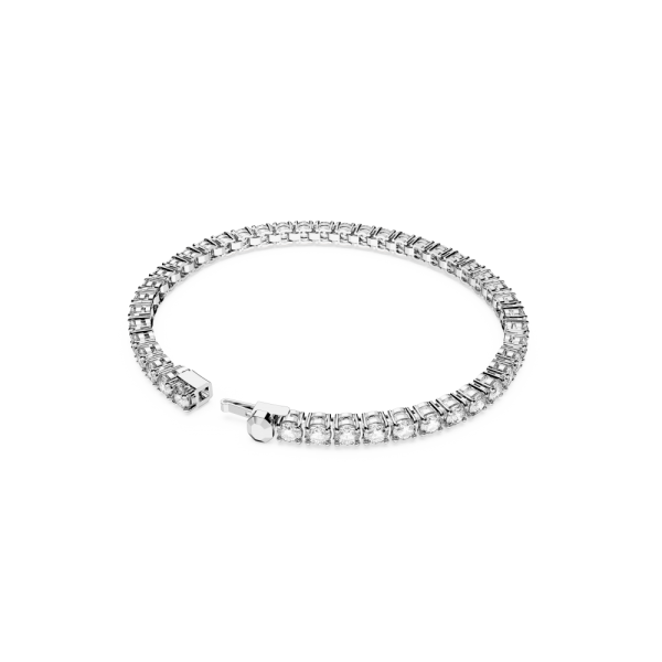 Pulseira Swarovski Matrix Tennis Lapidação Redonda Pequena Branca Lacado a Ródio