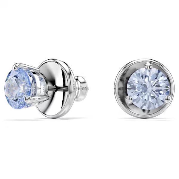 Brincos Swarovski stud Solitaire Lapidação redonda Azul Lacado a Ródio