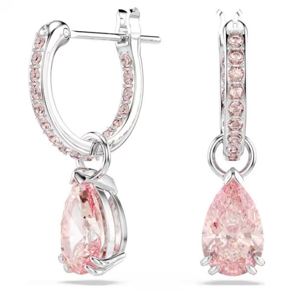 Brincos Swarovski compridos Attract Lapidação pera Rosa Lacado a Ródio