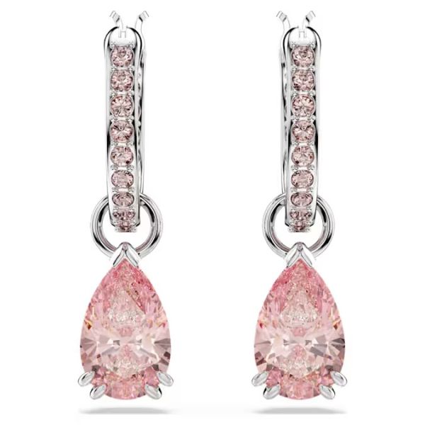 Brincos Swarovski compridos Attract Lapidação pera Rosa Lacado a Ródio