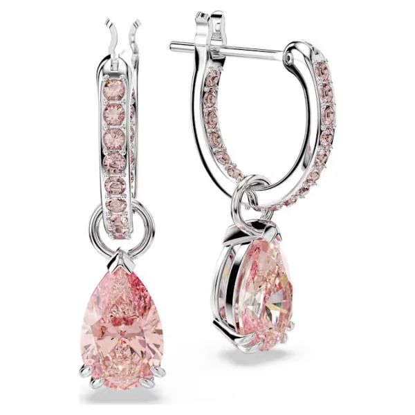 Brincos Swarovski compridos Attract Lapidação pera Rosa Lacado a Ródio