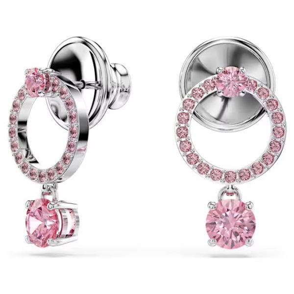 Brincos Swarovski compridos Attract Lapidação redonda Rosa Lacado a Ródio