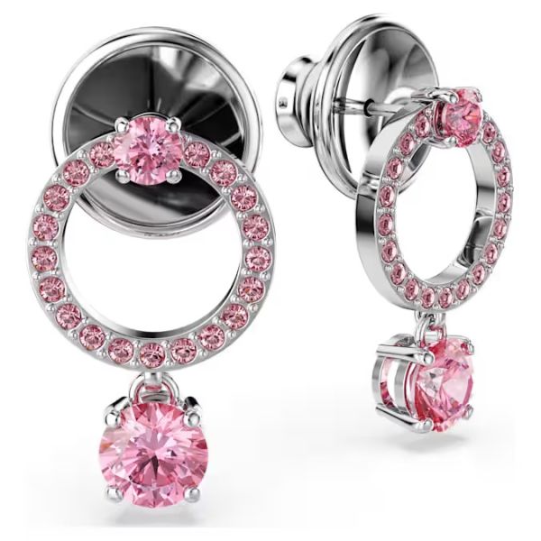 Brincos Swarovski compridos Attract Lapidação redonda Rosa Lacado a Ródio