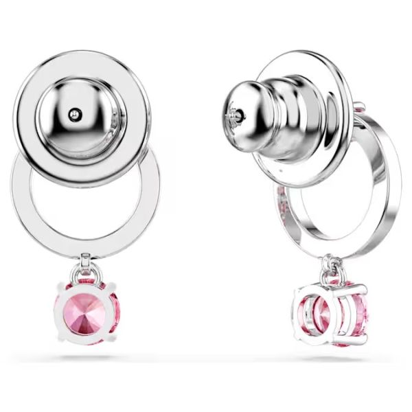 Brincos Swarovski compridos Attract Lapidação redonda Rosa Lacado a Ródio