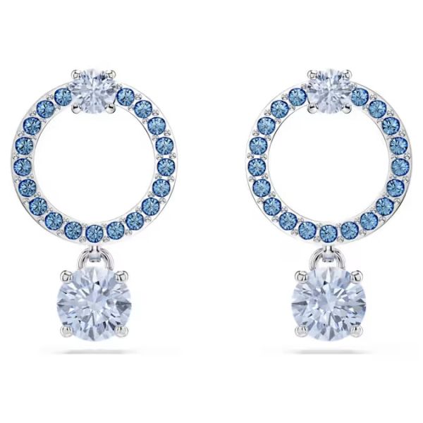 Brincos Swarovski compridos Attract Lapidação redonda Azuis Lacado a Ródio
