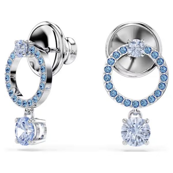 Brincos Swarovski compridos Attract Lapidação redonda Azuis Lacado a Ródio
