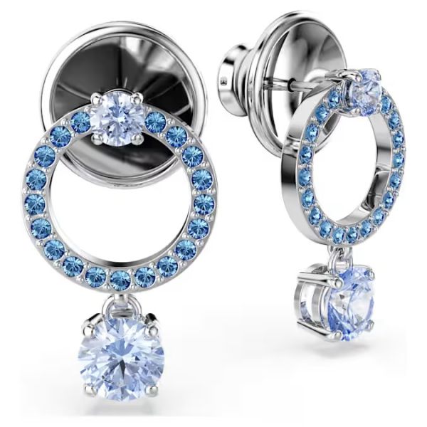 Brincos Swarovski compridos Attract Lapidação redonda Azuis Lacado a Ródio
