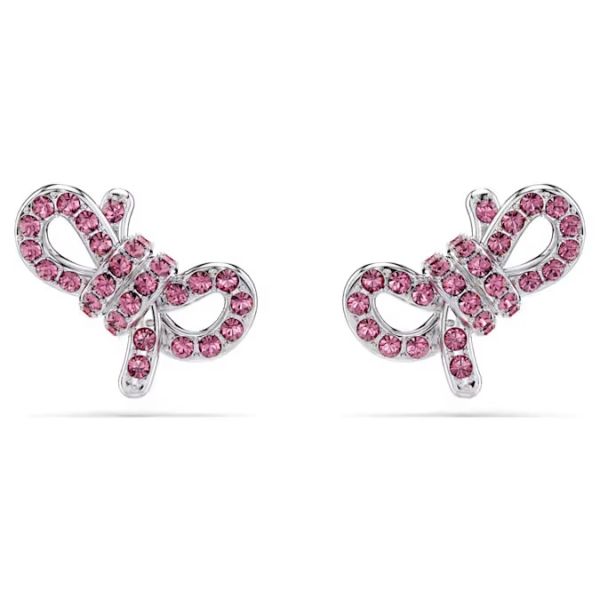 Brincos Swarovski stud Lifelong Bow Laço Rosa Lacado a Ródio
