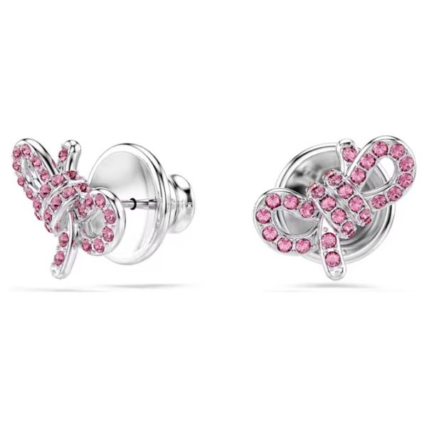Brincos Swarovski stud Lifelong Bow Laço Rosa Lacado a Ródio