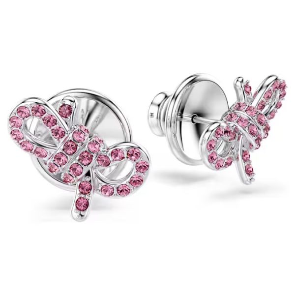 Brincos Swarovski stud Lifelong Bow Laço Rosa Lacado a Ródio