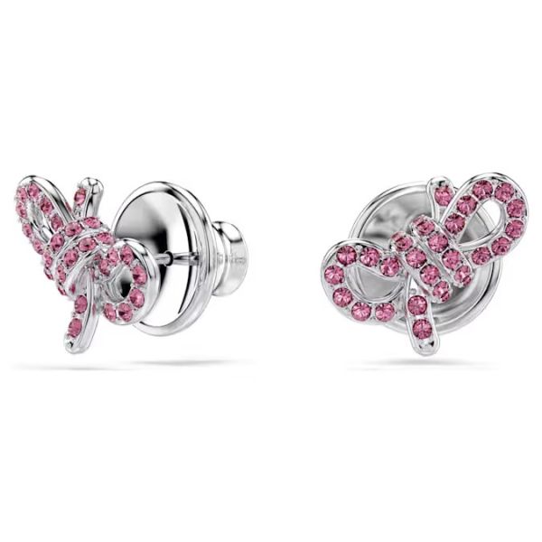Brincos Swarovski stud Lifelong Bow Laço Rosa Lacado a Ródio