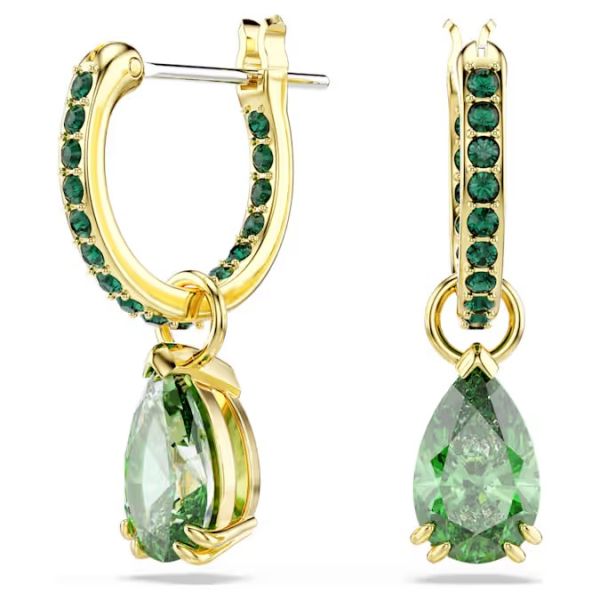 Brincos Swarovski compridos Attract Lapidação pera Verde Lacado a dourado