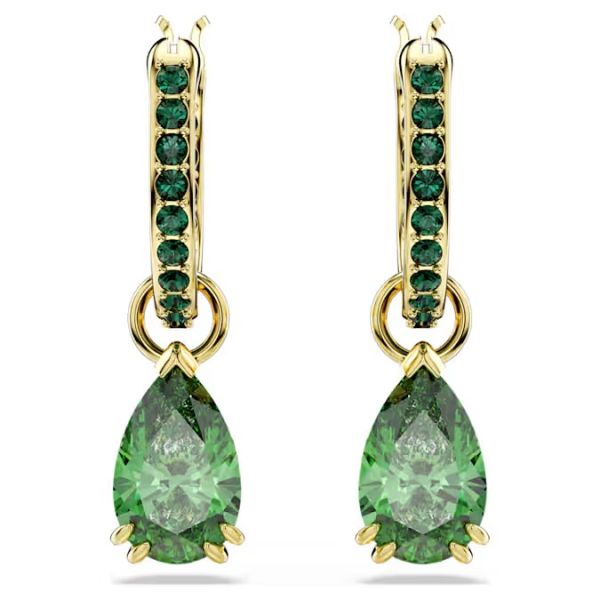 Brincos Swarovski compridos Attract Lapidação pera Verde Lacado a dourado