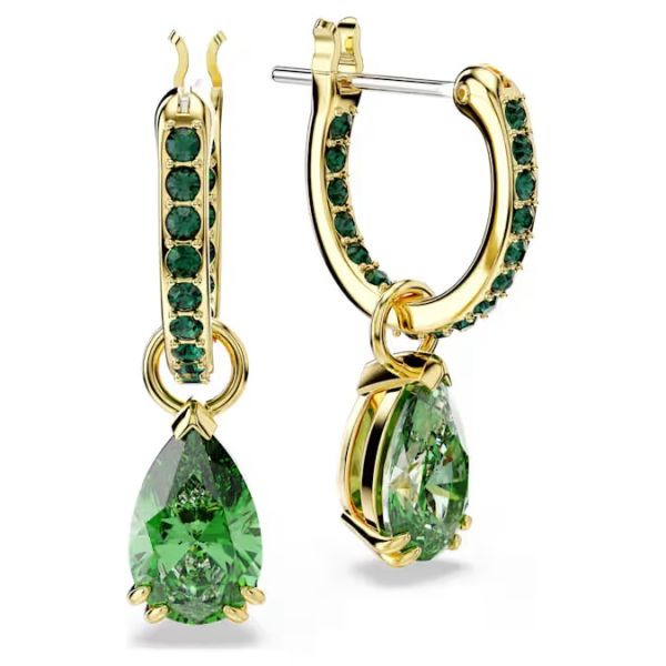 Brincos Swarovski compridos Attract Lapidação pera Verde Lacado a dourado