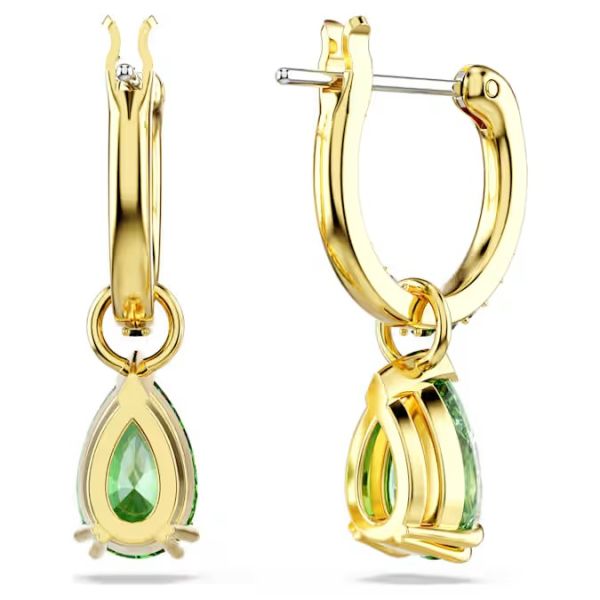 Brincos Swarovski compridos Attract Lapidação pera Verde Lacado a dourado