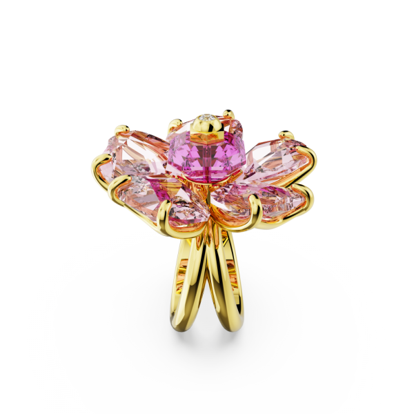 Anel Swarovski Cocktail Florere Flor Rosa Lacado a Dourado