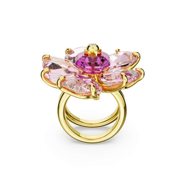 Anel Swarovski Cocktail Florere Flor Rosa Lacado a Dourado