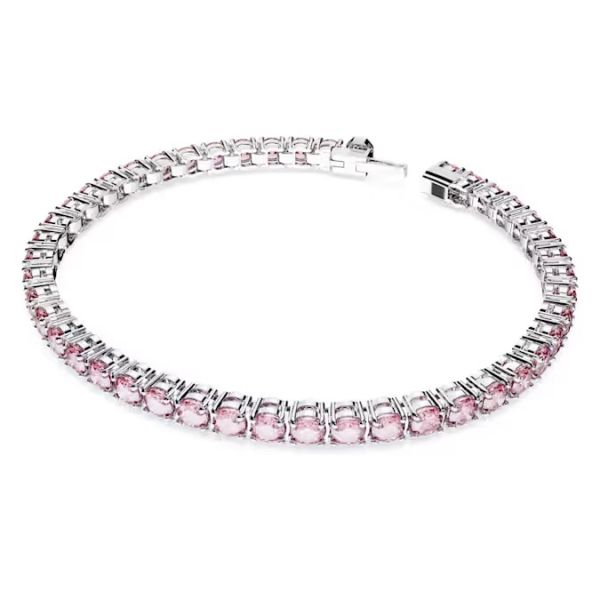 Pulseira Swarovski Matrix Tennis Lapidação redonda Rosa Lacado a ródio L