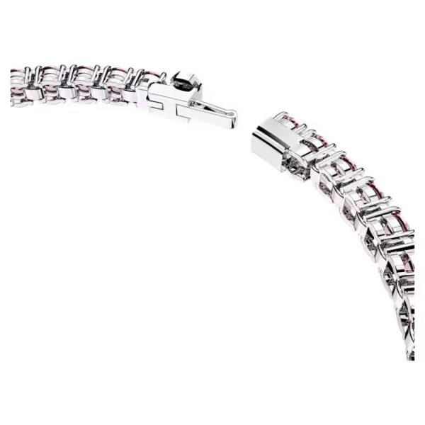 Pulseira Swarovski Matrix Tennis Lapidação redonda Rosa Lacado a ródio L