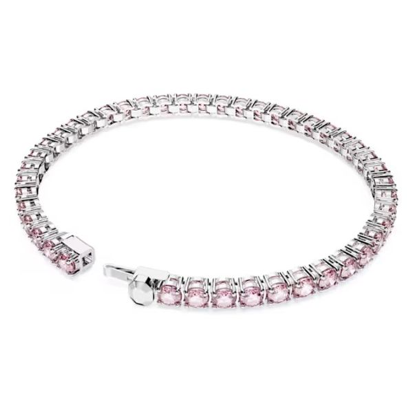 Pulseira Swarovski Matrix Tennis Lapidação redonda Rosa Lacado a ródio L