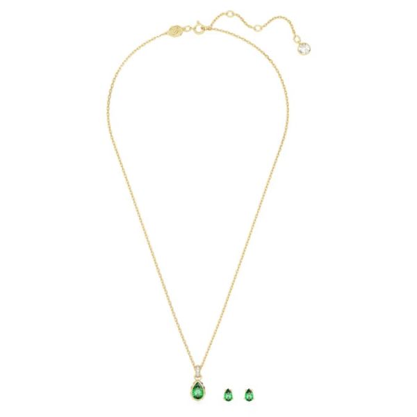 Conjunto Swarovski Chroma Cortes mistos Verde Banho em dourado