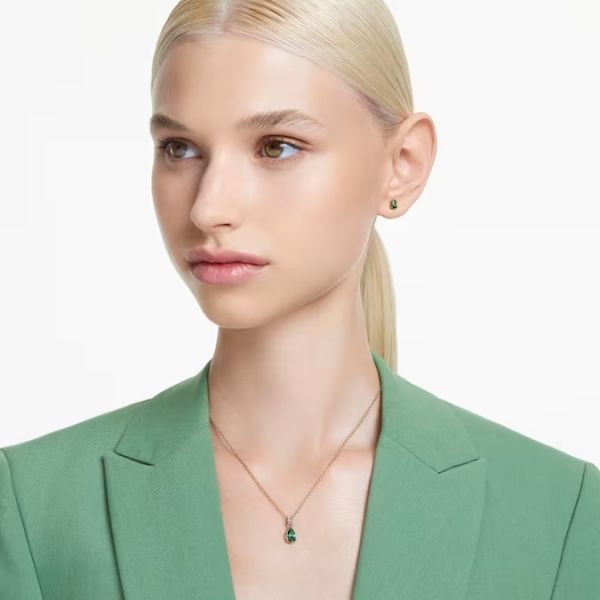 Conjunto Swarovski Chroma Cortes mistos Verde Banho em dourado