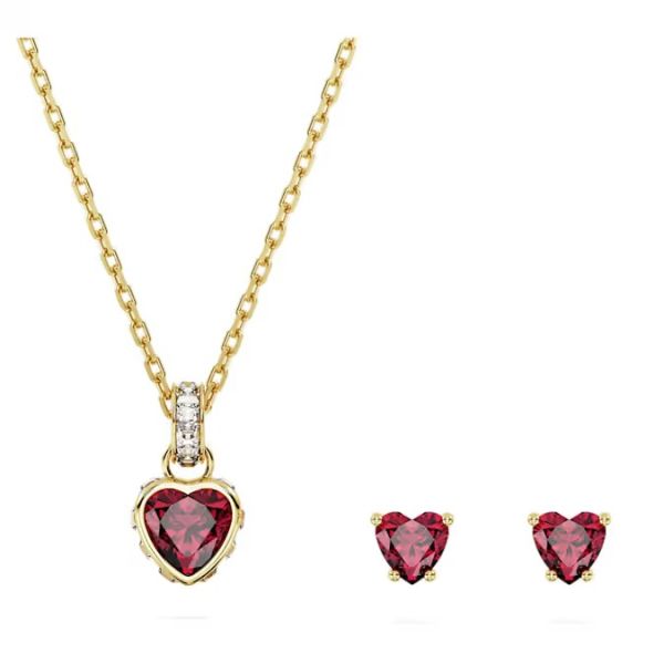 Conjunto Swarovski Chroma Coração Vermelho Banhado a Dourado