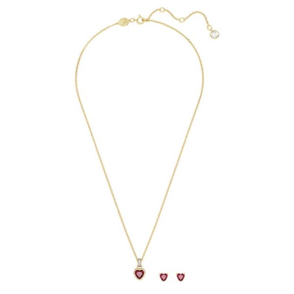 Conjunto Swarovski Chroma Coração Vermelho Banhado a Dourado