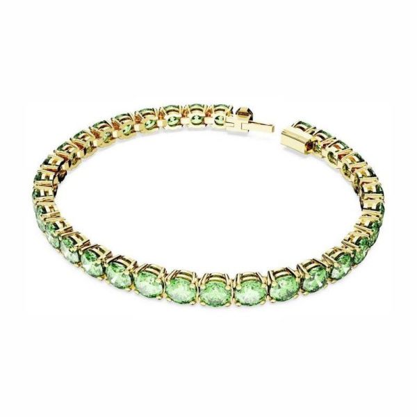Pulseira Swarovski Matrix Tennis Lapidação redonda Verde Lacado a dourado L