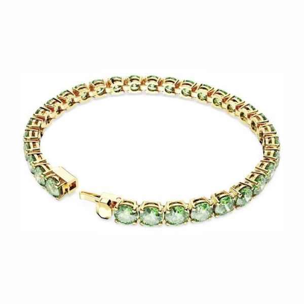 Pulseira Swarovski Matrix Tennis Lapidação redonda Verde Lacado a dourado L