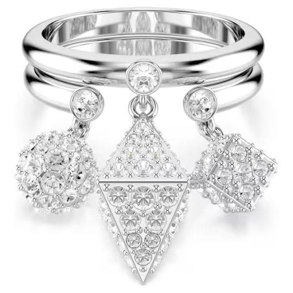 Anel Swarovski Dextera Conjunto (2) Esfera e cubo Branco Lacado a ródio 58