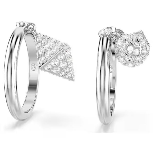 Anel Swarovski Dextera Conjunto (2) Esfera e cubo Branco Lacado a ródio 58